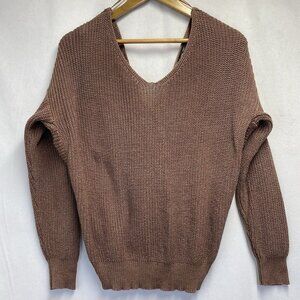 LOVE TREE Ribbed Knit Back Twisted Knot Sweater Women Medium Metallic Brown Used